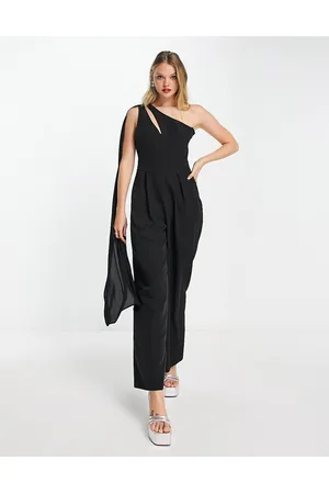 River Island One shoulder drape detail jumpsuit in