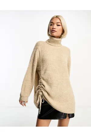 Something New X GORPECORE SQUAD ruched side roll neck jumper in sand