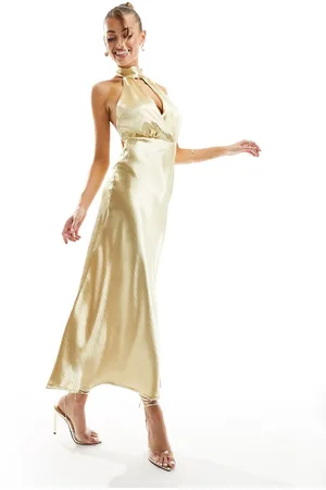 In The Style Satin choker keyhole detail maxi dress in