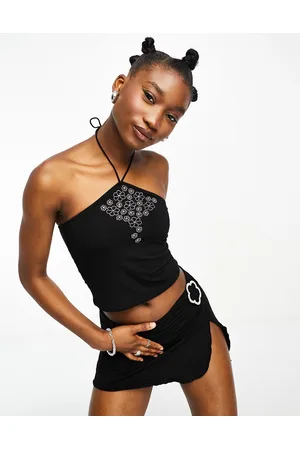The Kript Halter neck crop top in embellishment co-ord