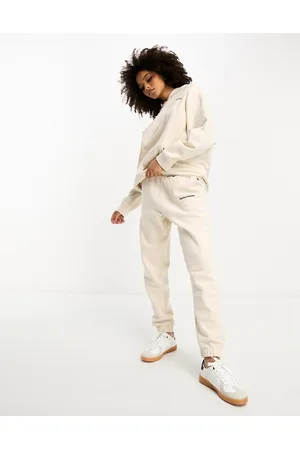 4th & Reckless Lounge cuffed jogger with embroidered logo detail in cream