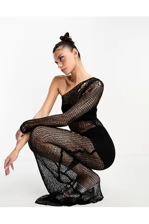 The Kript One shoulder open knit maxi dress with underlay set