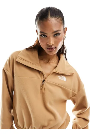 The North Face Glacier wide neck boxy 1/4 zip fleece in beige Exclusive at ASOS