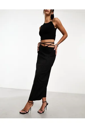 Kaiia Tailored tie waist maxi skirt in