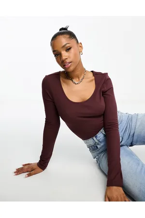 Urban Revivo Scoop neck long sleeve top in coffee