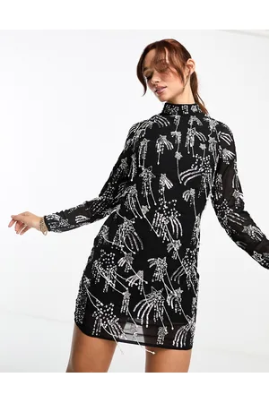 River Island Long sleeve star embellished mini dress in