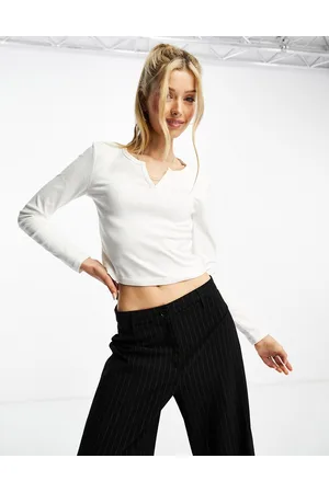 Urban Revivo Notch neck long sleeve top in off