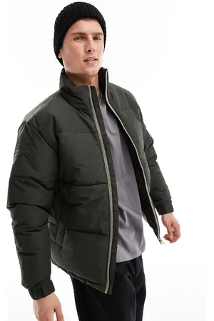 Only & Sons Heavyweight boxy cropped puffer jacket in dark khaki