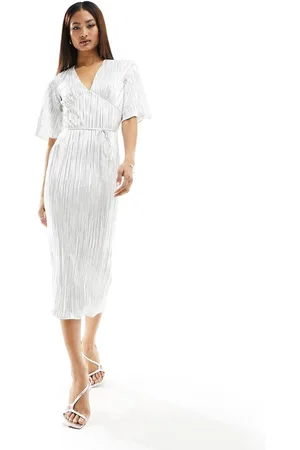 Never Fully Dressed Metallic tie waist plisse midaxi dress in