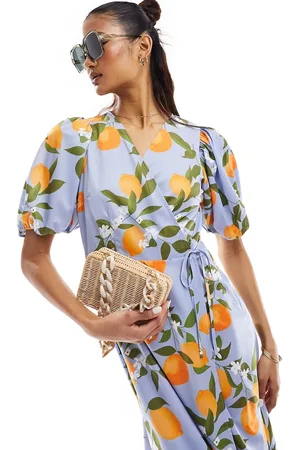 Y.A.S Midi wrap dress in with orange print