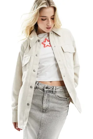 Monki Button up shacket in cream