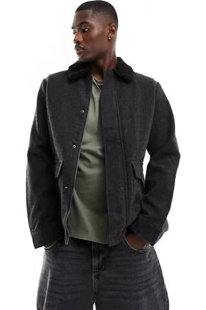 JACK & JONES Brushed jacket with shearling collar in grey check