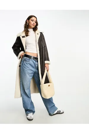 Stradivarius Maxi aviator coat in bitter chocolate