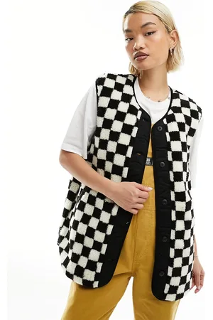 Vans Mason reversible borg checkerboard vest jacket in