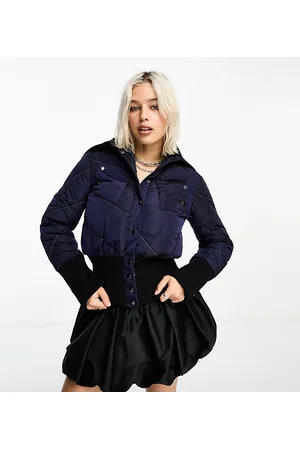 COLLUSION Shrunken puffer with rib collar in navy