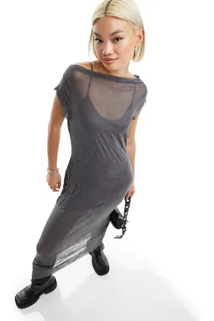 COLLUSION Crinkle mesh cap sleeve maxi dress in