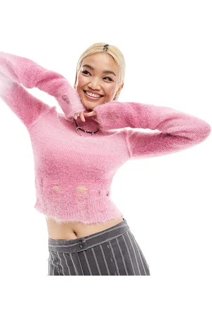 COLLUSION Fluffy ombre fitted stripe jumper in