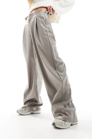 Pull&Bear Wide leg faux leather trouser in
