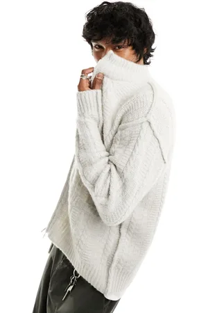 Weekday Mattias wool blend zip through cable knit cardigan in off