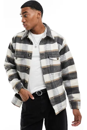 SELECTED Heavyweight overshirt in off white and navy check