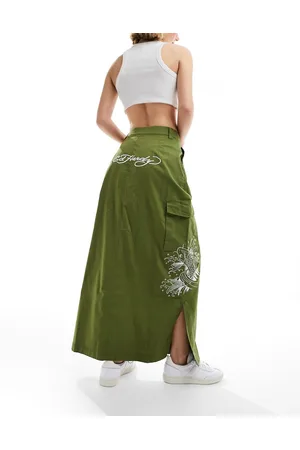 ED HARDY Midi cargo with koi wave embroidered skirt