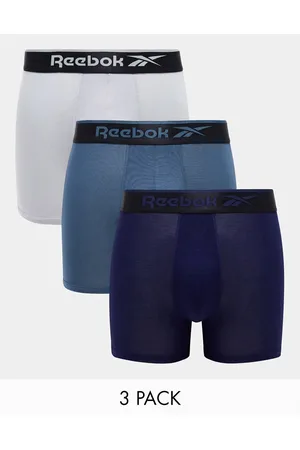 Reebok Malone 3 pack trunks with shine waistband in navy and grey