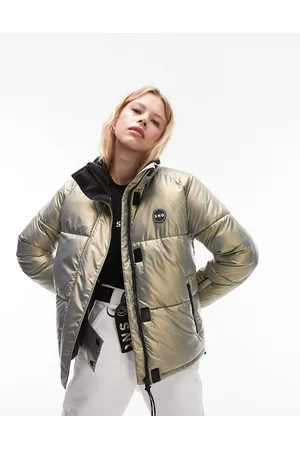 Topshop Sno high shine ski puffer jacket in gold metallic