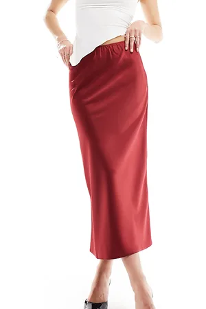 ASOS Tall satin bias midi skirt in berry