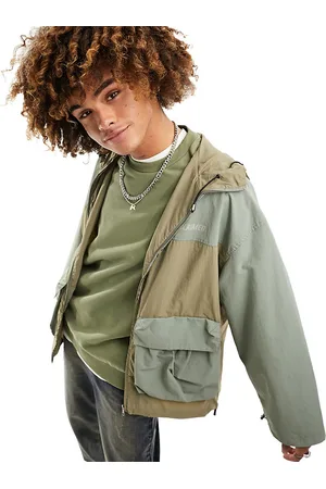 Reclaimed Patchwork pocket tech bomber jacket with hood