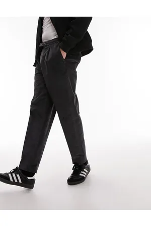 Topman Tapered cord trousers with elasticated waistband in charcoal