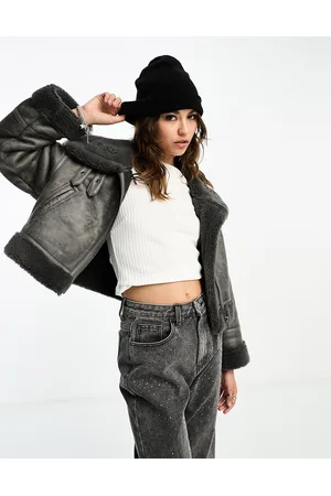 Stradivarius Cropped aviator jacket in dark