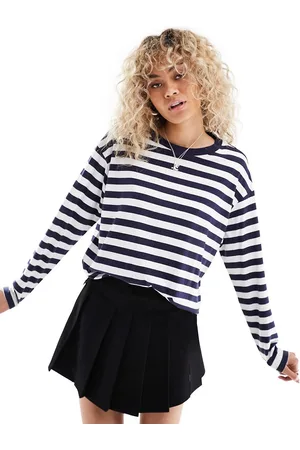 Monki Long sleeve stripe top in navy and white stripe