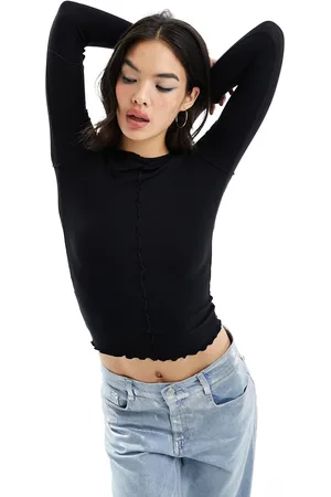MANGO Ridge detail long sleeve top in
