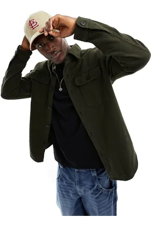 SELECTED Twill overshirt in dark khaki