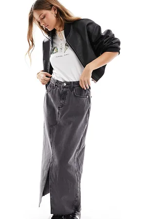 River Island Split front denim midaxi skirt in dark