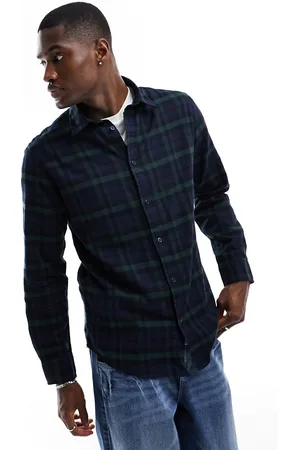 SELECTED Flannel check shirt in navy and green