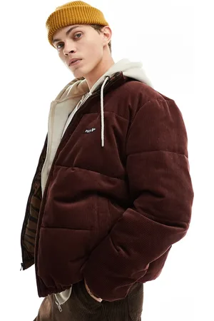 Volcom Walltz cord puffer jacket in burgundy