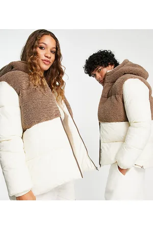 Reclaimed Unisex puffer with borg mix in cream