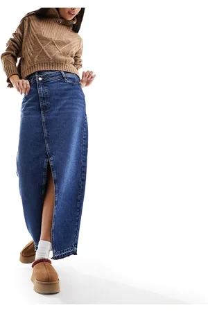 River Island Asymmetric waist denim maxi skirt in