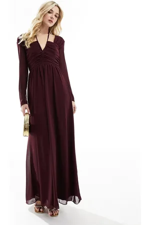 TFNC Halter neck long sleeve maxi dress with cutout details in plum