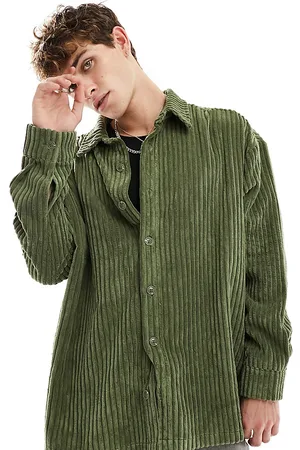 Reclaimed Long sleeve cord shirt in khaki