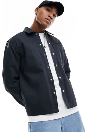 River Island Long sleeve popper front overshirt in dark