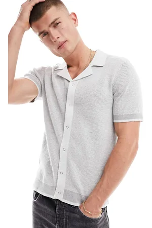 River Island Mini tuck stitch knitted shirt in light