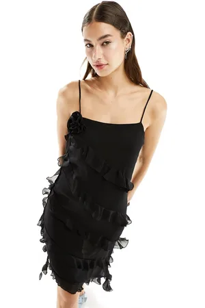 Monki Asymmetric ruffle detail midi dress in