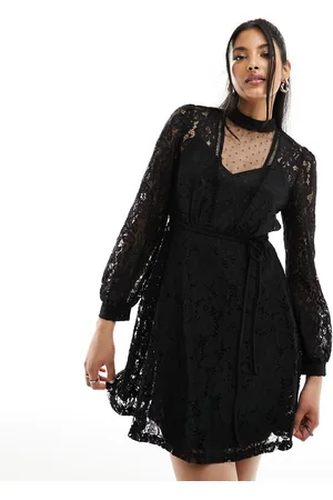 New Look Puff sleeve lace mini dress in