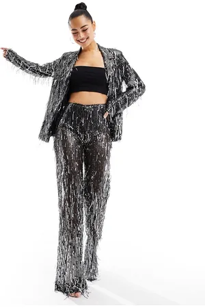 Pull&Bear Sequin fringed trouser co-ord in