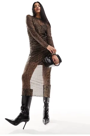 Object Sheer ruched mesh maxi dress in abstract spot print
