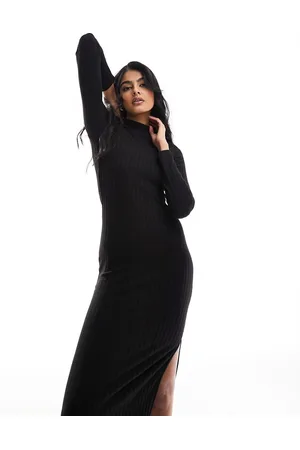 New Look High neck long sleeve midi dress in