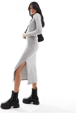 New Look High neck long sleeve midi dress in