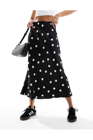 Y.A.S Satin midi skirt in black & white polka dot